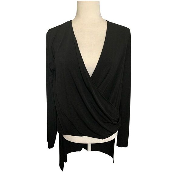 Zara Tops - zara wb womens solid black v neck long sleeve high low top medium